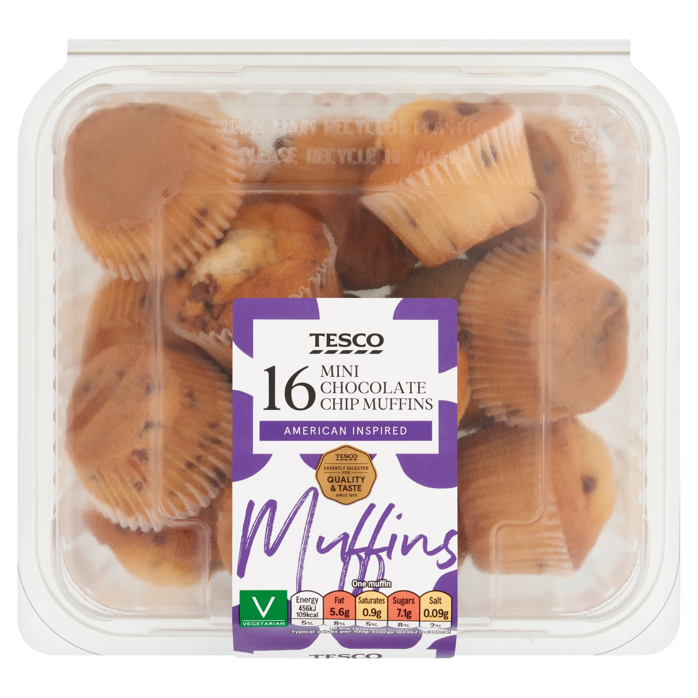 Tesco Chocolate Chip Mini Muffins 16 Pack thumbnail 2