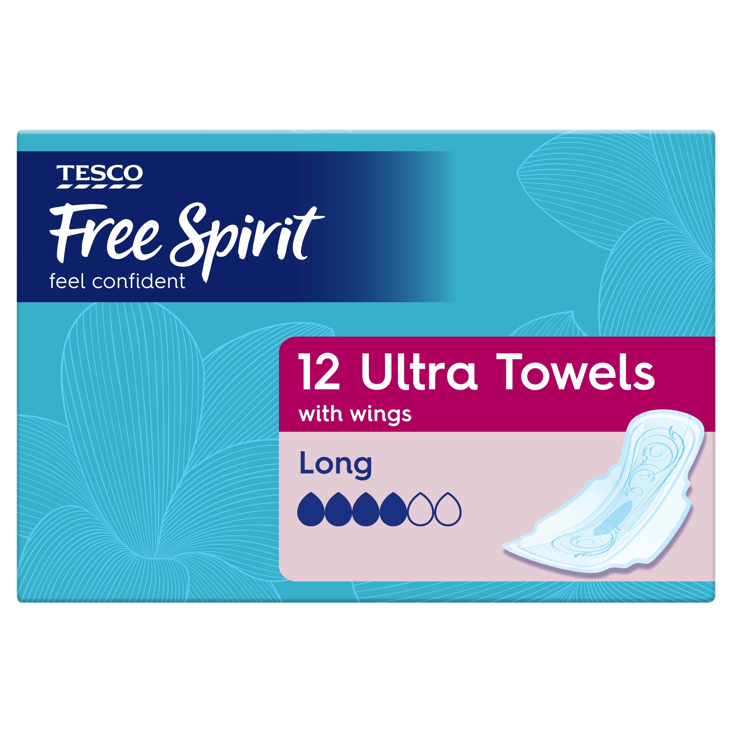 Tesco Free Spirit Ultra Towels with Wings Long 12 Pack