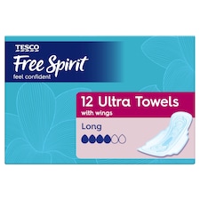 Tesco Free Spirit Ultra Towels with Wings Long 12 Pack