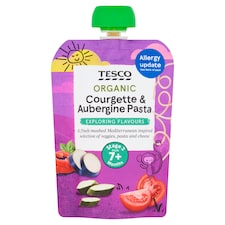 Tesco Organic Courgette & Aubergine Pasta Exploring Flavours Stage 2 from 7+ Months 130g