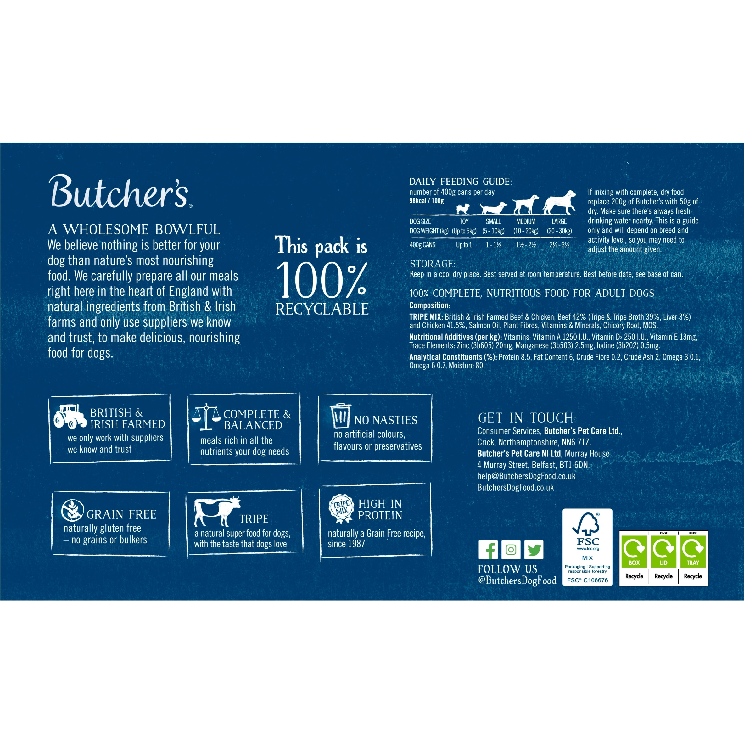 Butcher's Tripe Dog Food Tins 6X400g thumbnail 2