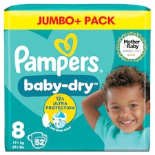 Pampers Baby Dry Size 8 Jumbo+ 52 Nappies