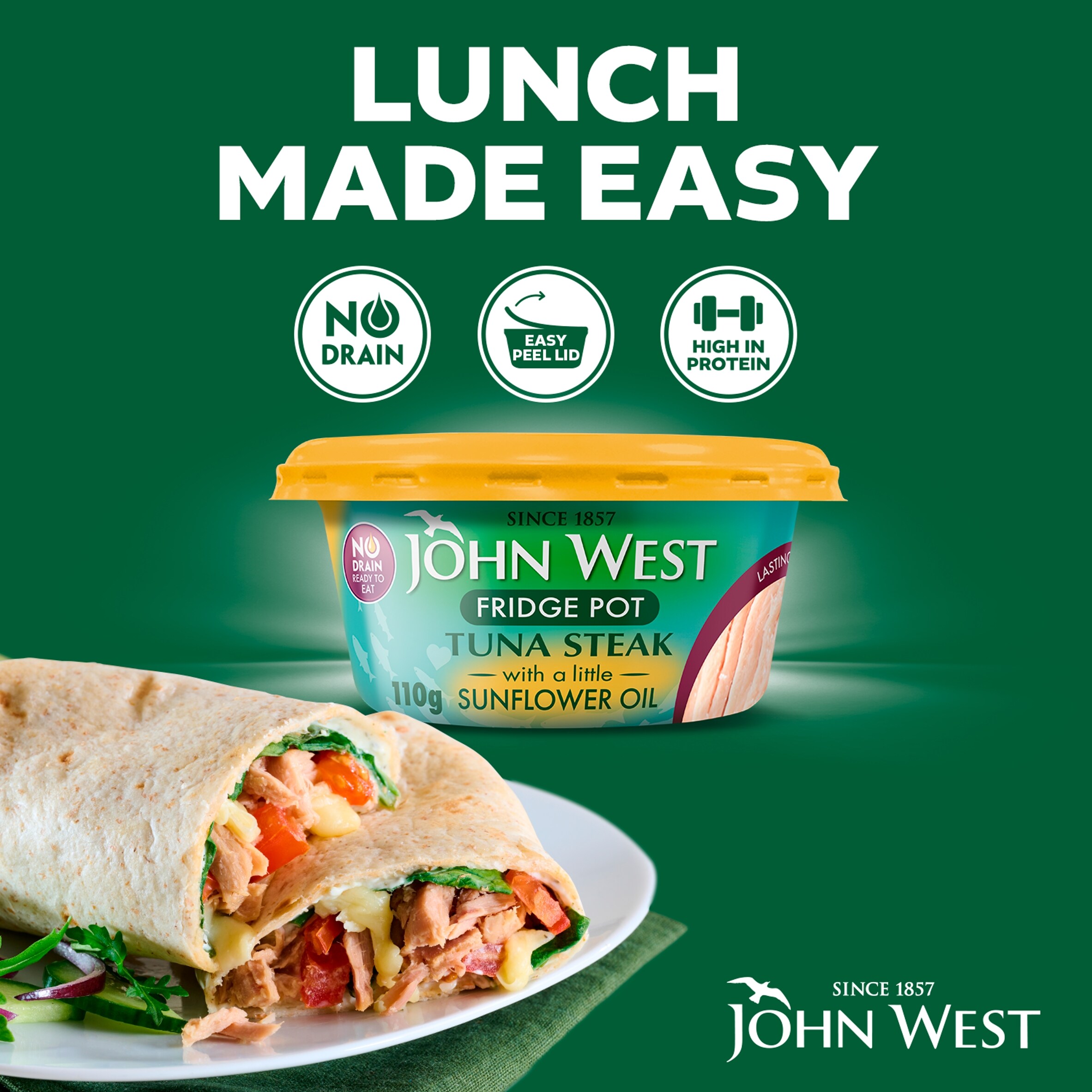 John West No Drain Fridge Pot Tuna Steak with a Little Sunflower Oil 3x110g thumbnail 3