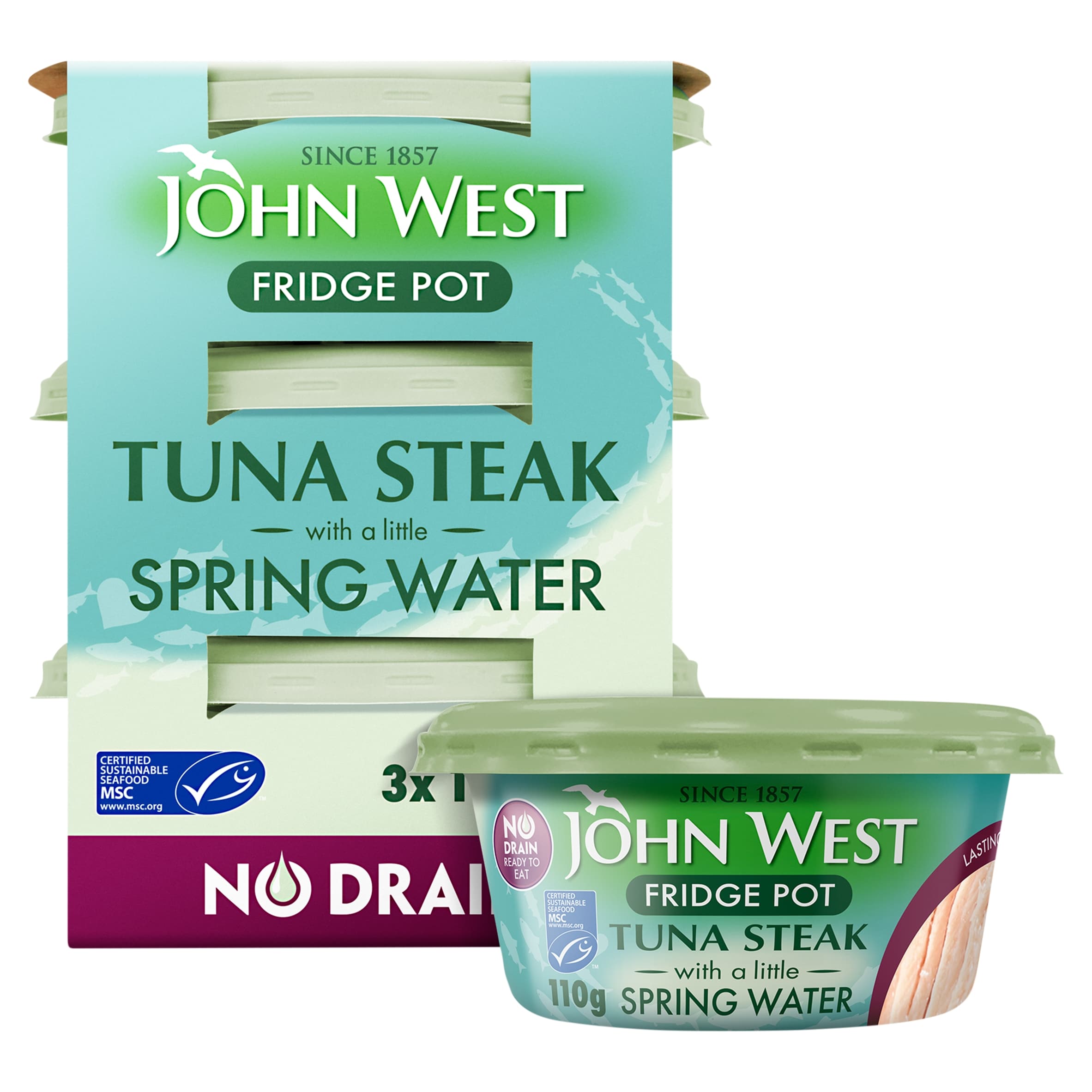 John West No Drain Fridge Pot Tuna Steak with a Little Spring Water 3x110g
