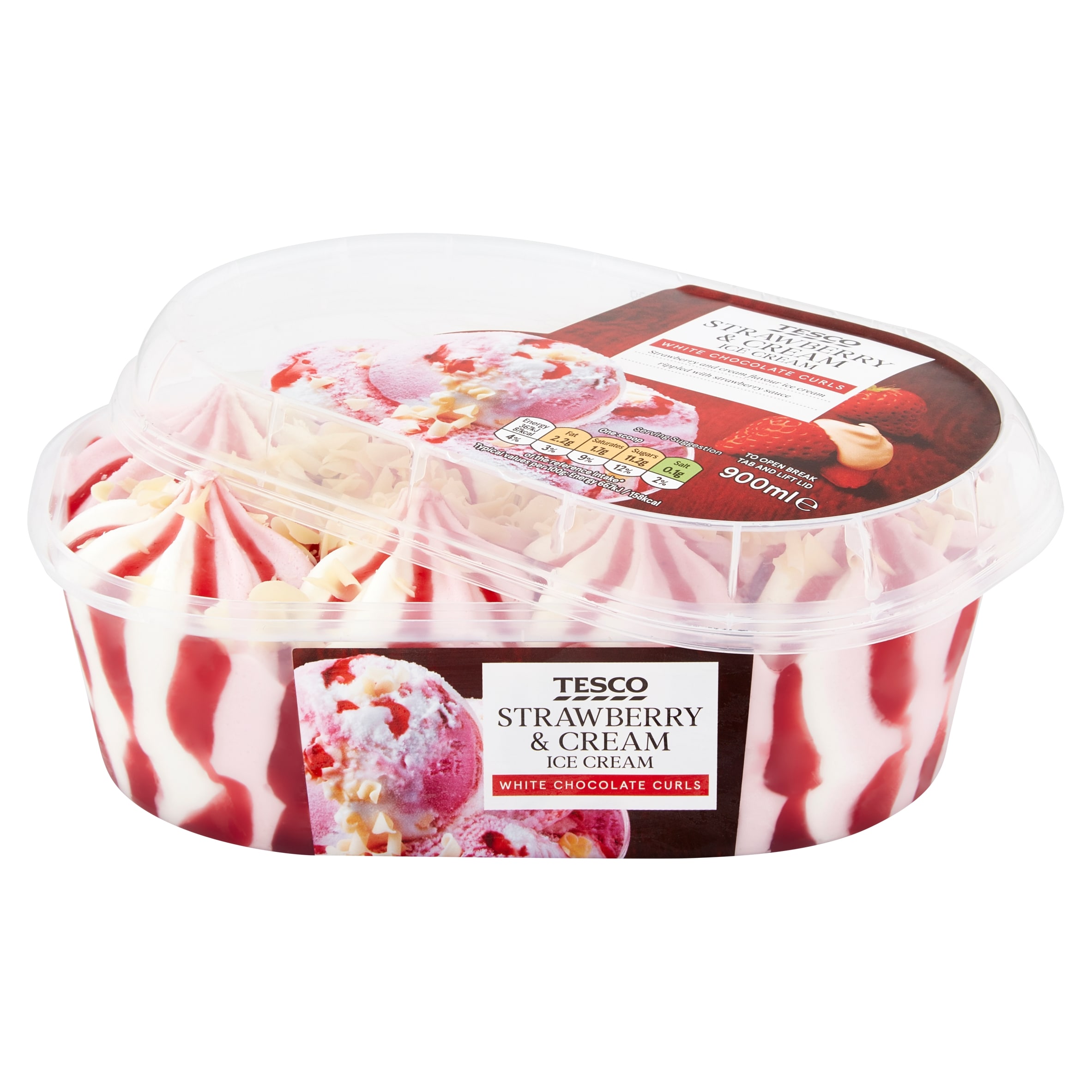 Tesco Strawberry & Cream Ice Cream Tub 900Ml thumbnail 2