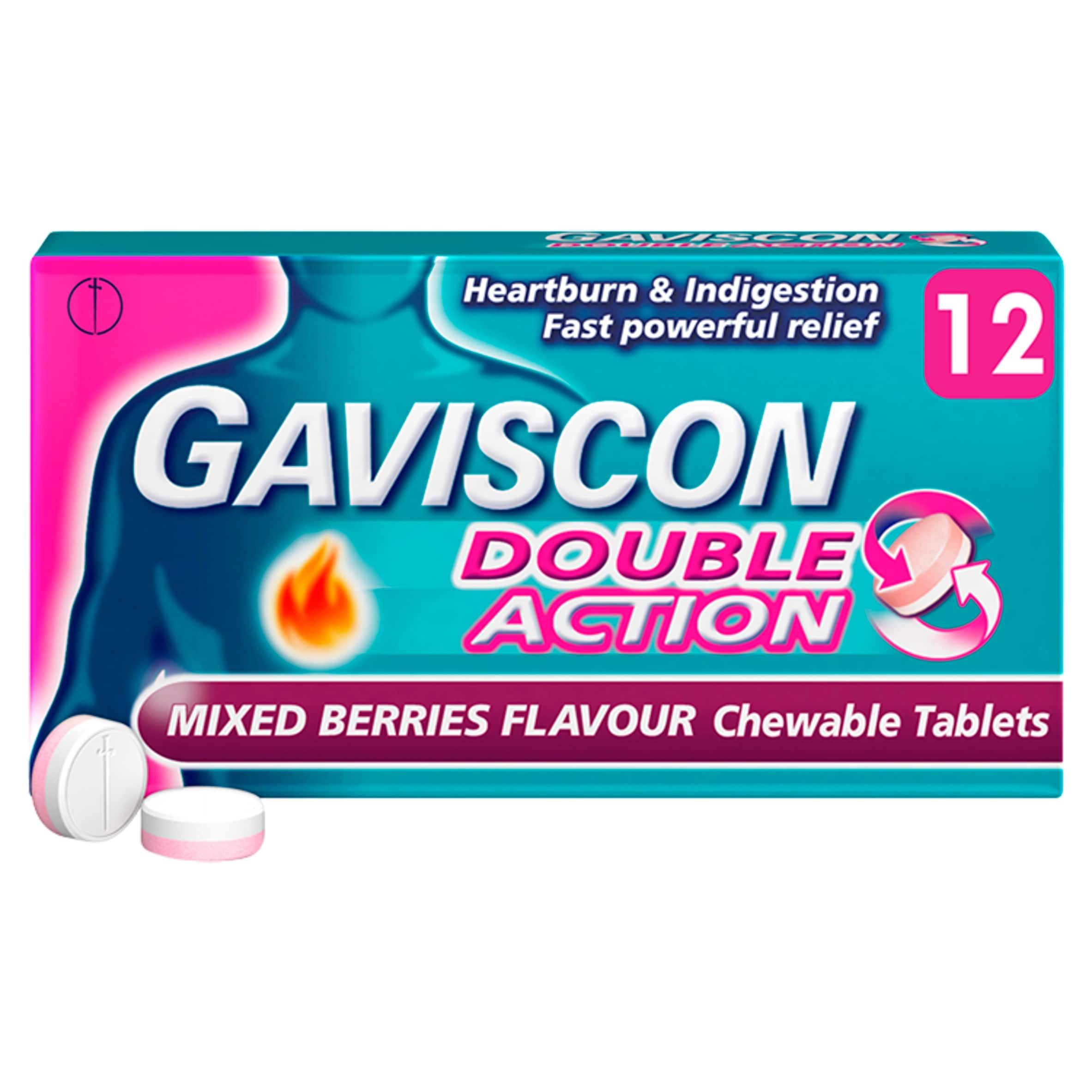 Gaviscon Double Action Mixed Berries Heartburn & Indigestion Chewable Tablets 12s