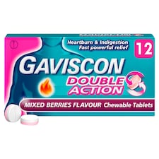 Gaviscon Double Action Mixed Berries Heartburn & Indigestion Chewable Tablets 12s