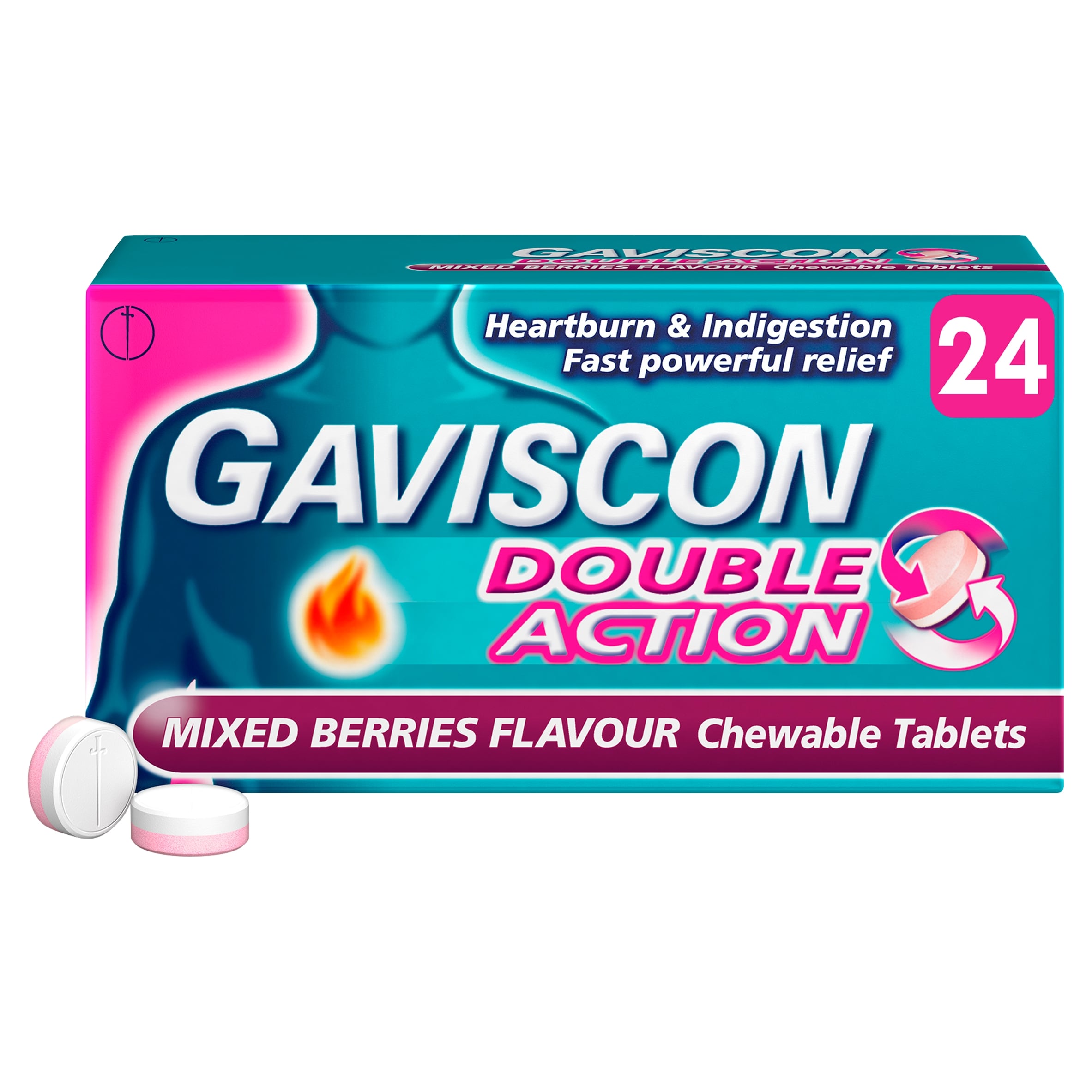 Gaviscon Double Action Mixed Berries Chewable Heartburn & Indigestion Tablets 24s thumbnail 2