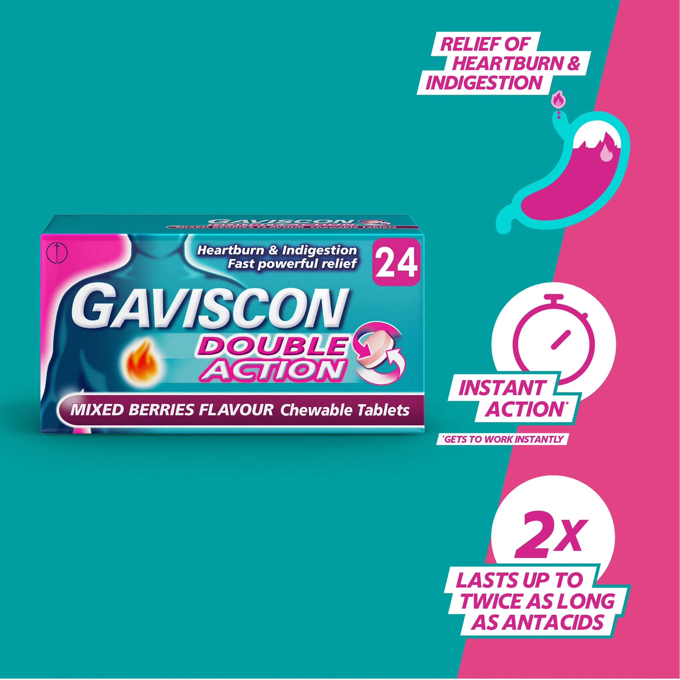 Gaviscon Double Action Mixed Berries Chewable Heartburn & Indigestion Tablets 24s thumbnail 4