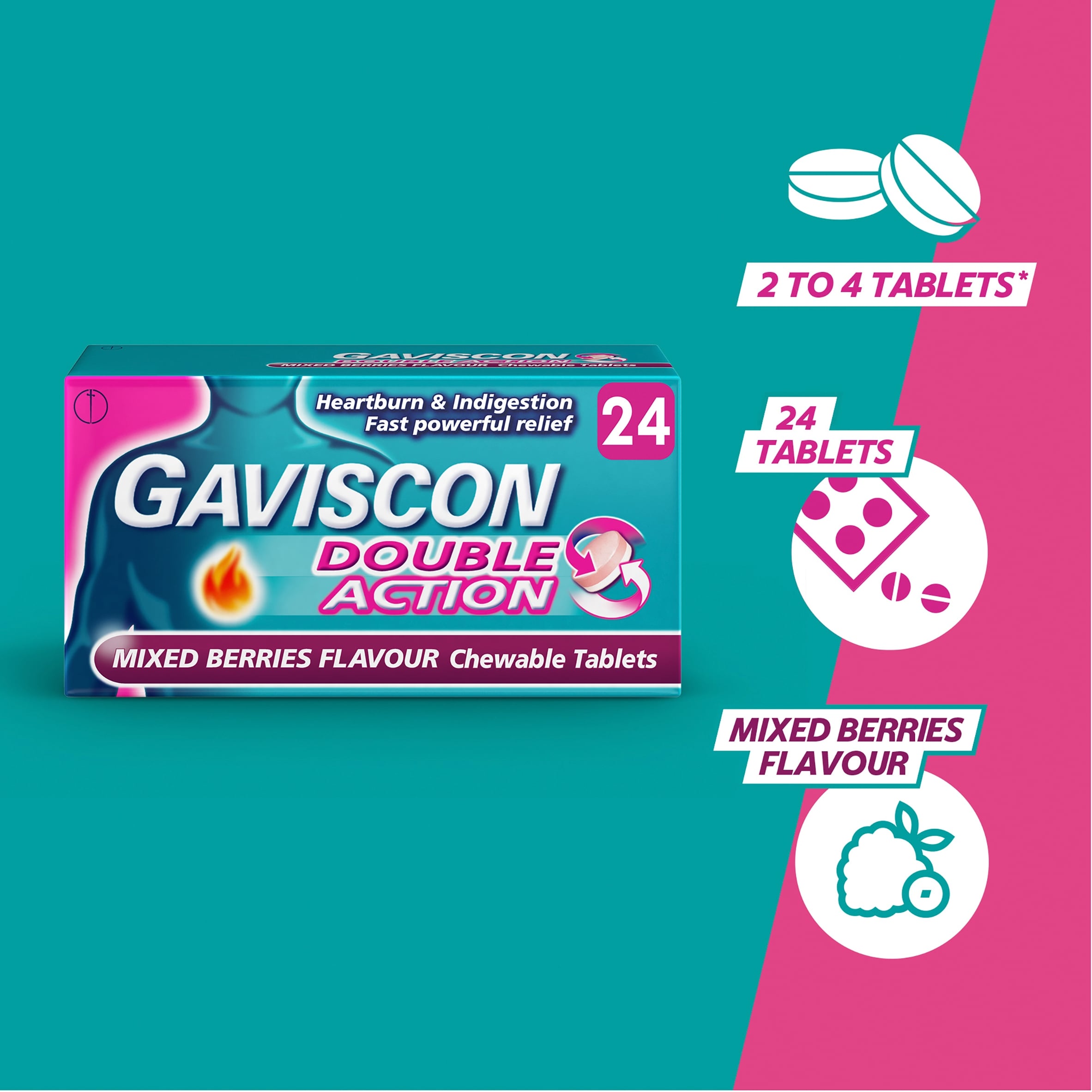 Gaviscon Double Action Mixed Berries Chewable Heartburn & Indigestion Tablets 24s thumbnail 5