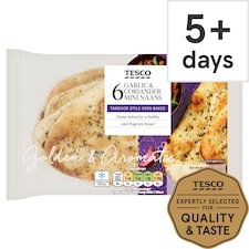 Tesco Mini Garlic & Coriander Naans 6 pack