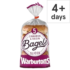 Warburtons Cinnamon & Raisin Bagels Sliced 5 Pack