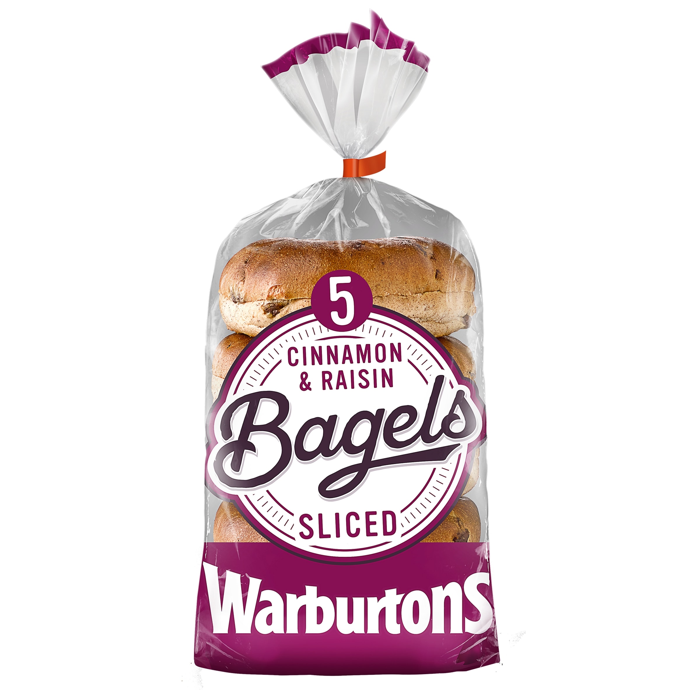 Warburtons Cinnamon & Raisin Bagels Sliced 5 Pack thumbnail 2