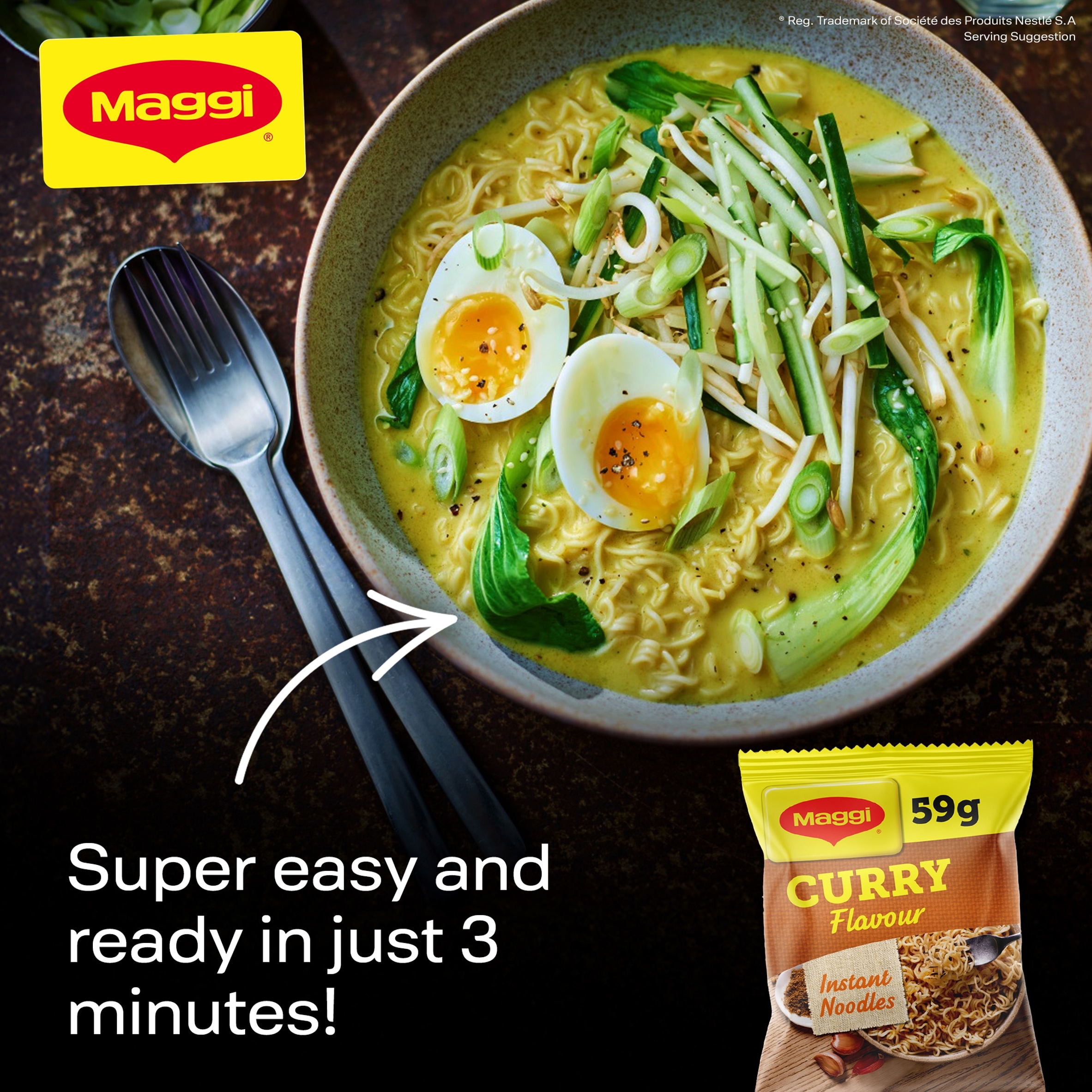 MAGGI 3 Minute Instant Noodles Curry Flavour 59g  thumbnail 2