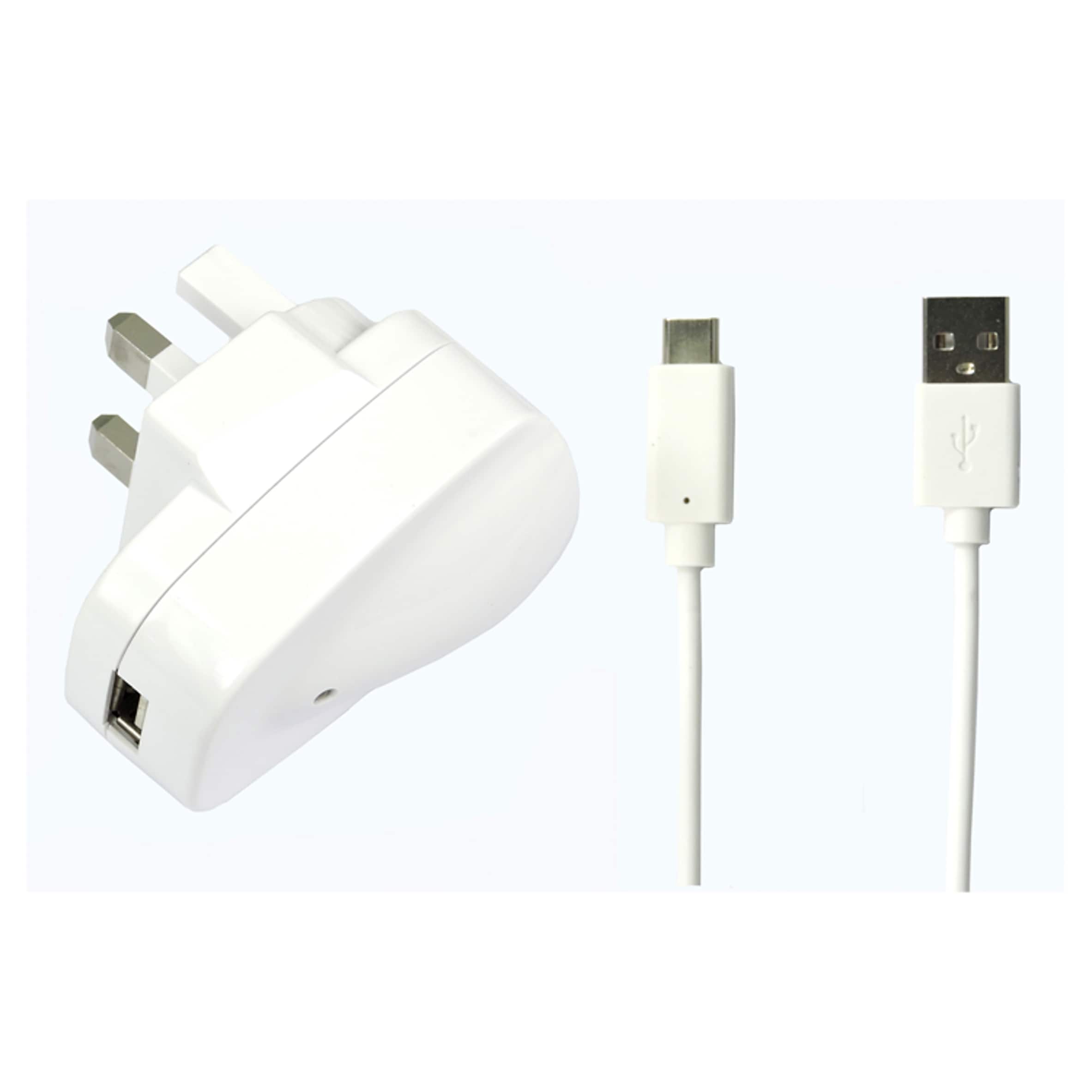 Tesco 2.4A Mains Home Charger Plug With USB C Phone Charger Cable 1M White