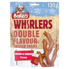 Bakers Whirlers Dog Treats Bacon And Cheese 130G