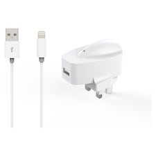 Tesco 2.4A Mains Home Charger Plug With Lightning USB iPhone Charger Cable 15cm White