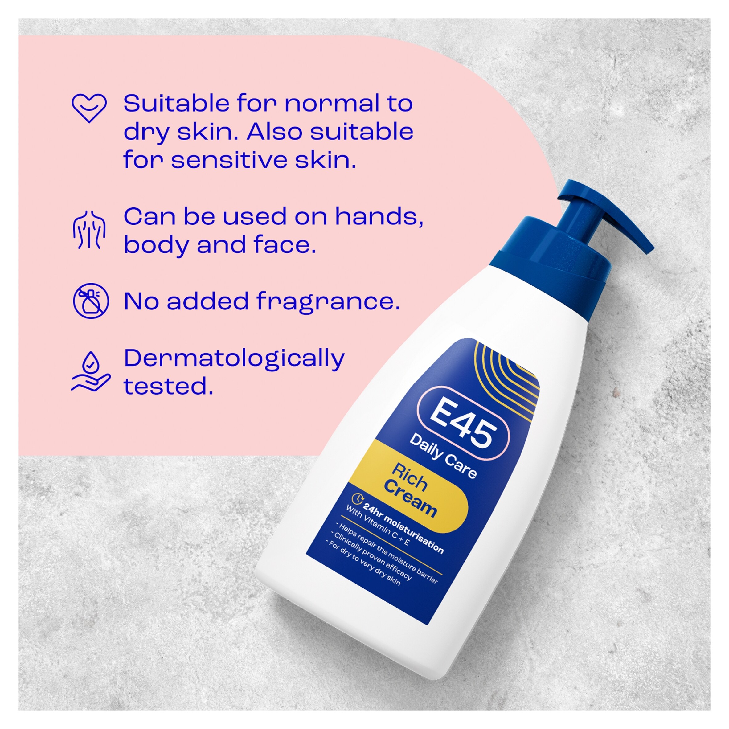 E45 Rich 24 Hour Cream Dry Skin 400Ml thumbnail 5