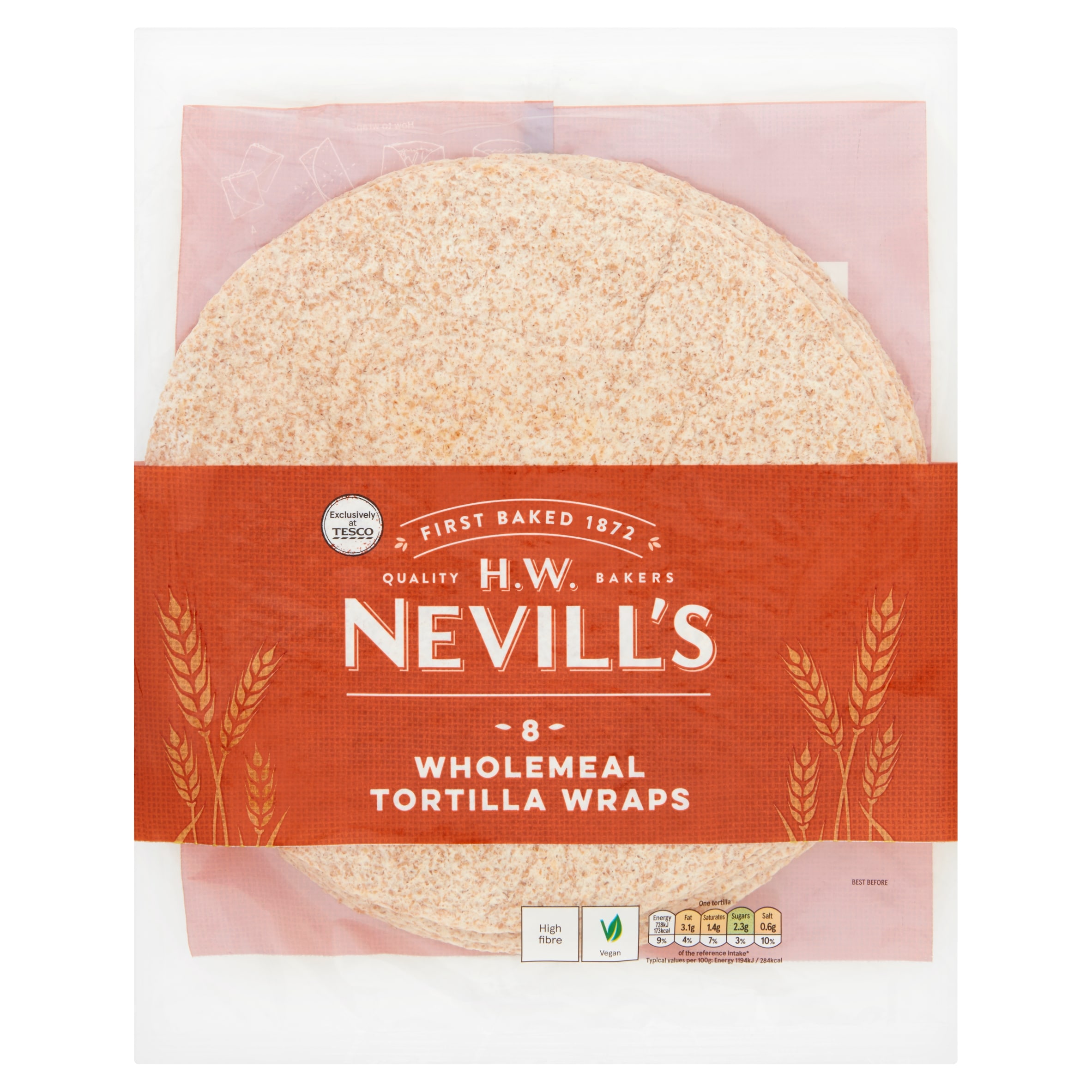 H.W. Nevills Wholemeal Tortilla Wraps 8 Pack