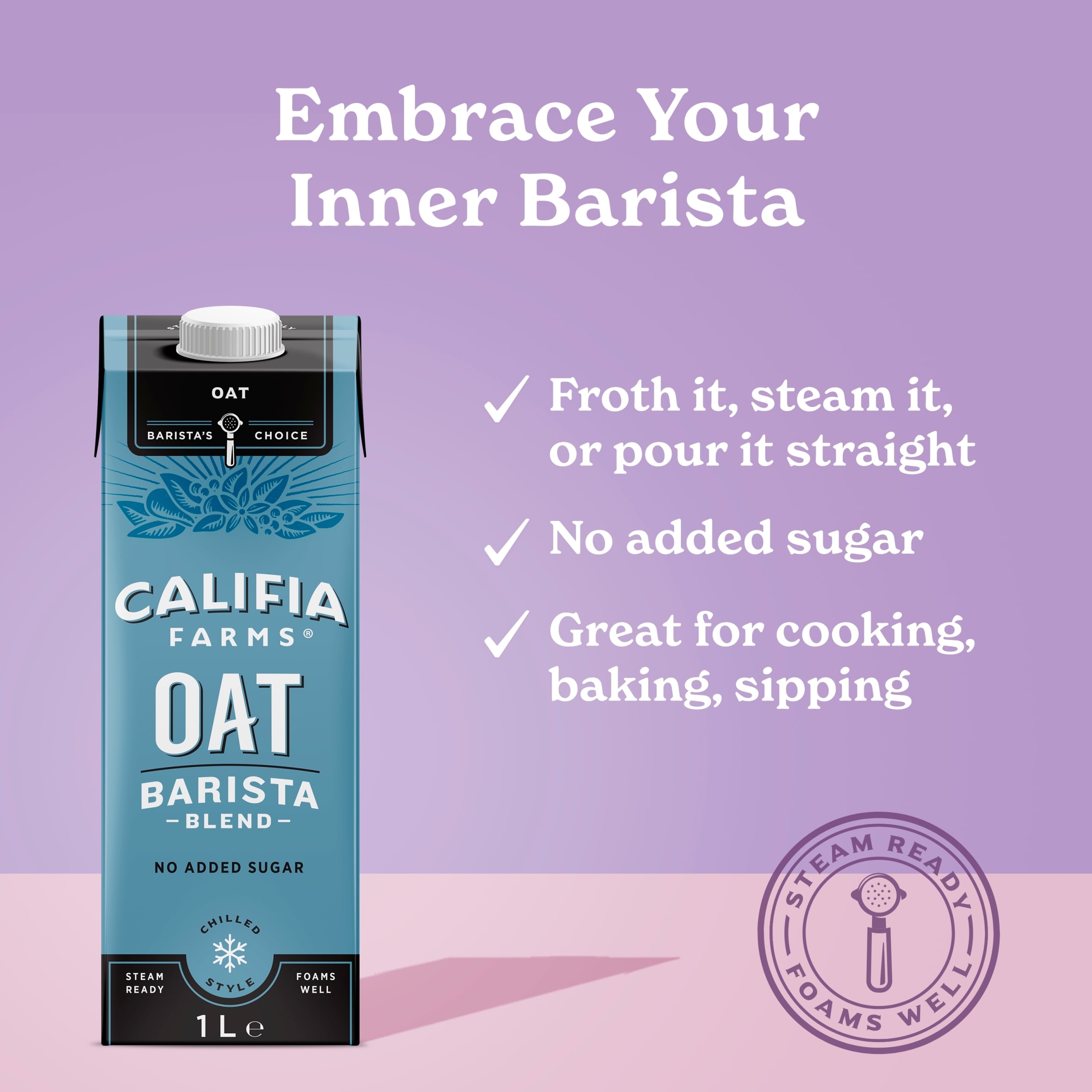 Califia Farms Oat Barista Long Life Dairy Free Drink 1L thumbnail 2