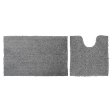 F&F Home Pedestal & Bath Mat Set Mid Grey