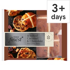 Tesco Finest Salted Caramel & Belgian Chocolate Hot Cross Buns 4 Pack