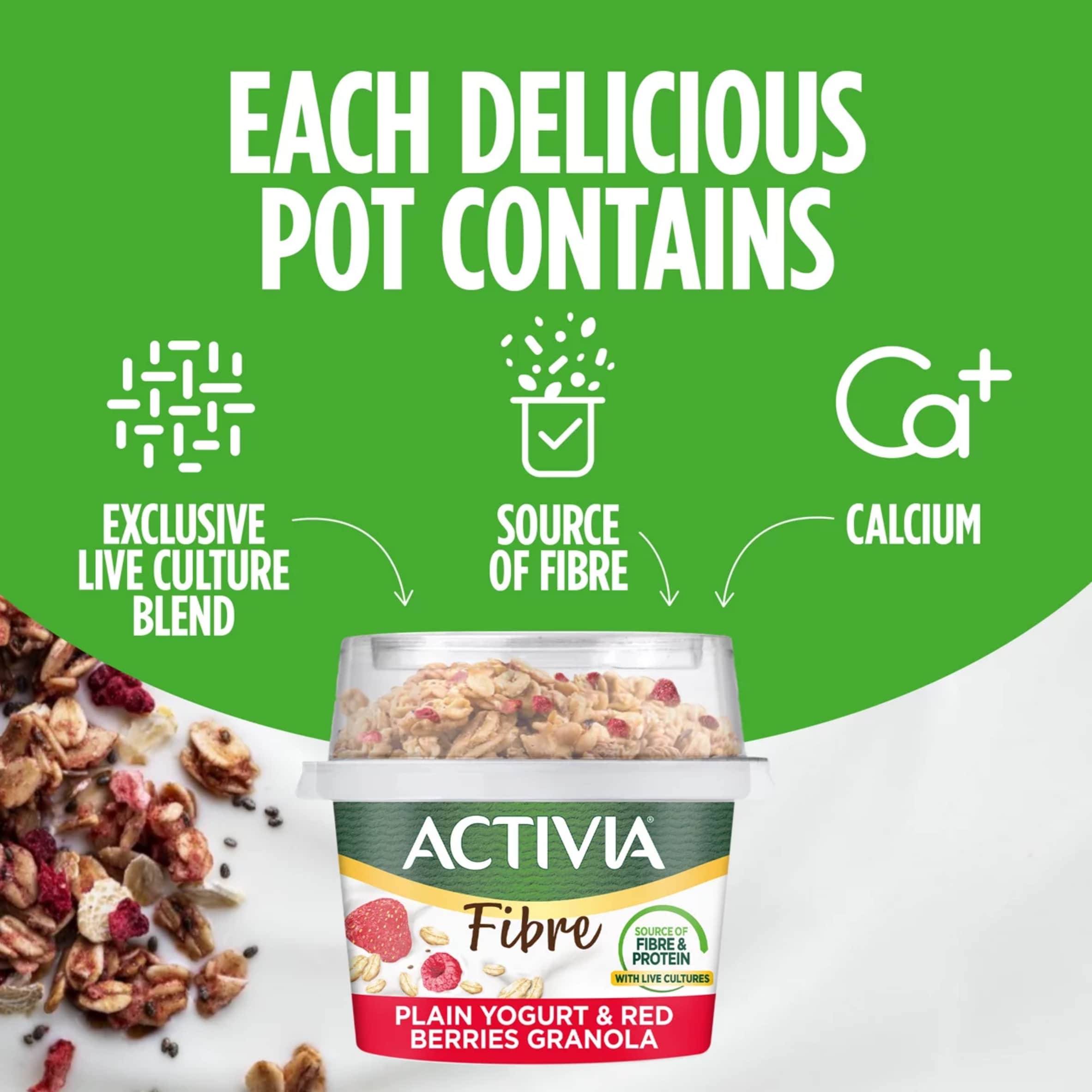 Activia Natural Yoghurt & Red Berries Chia Muesli Breakfast Topper with Spoon 165g thumbnail 3