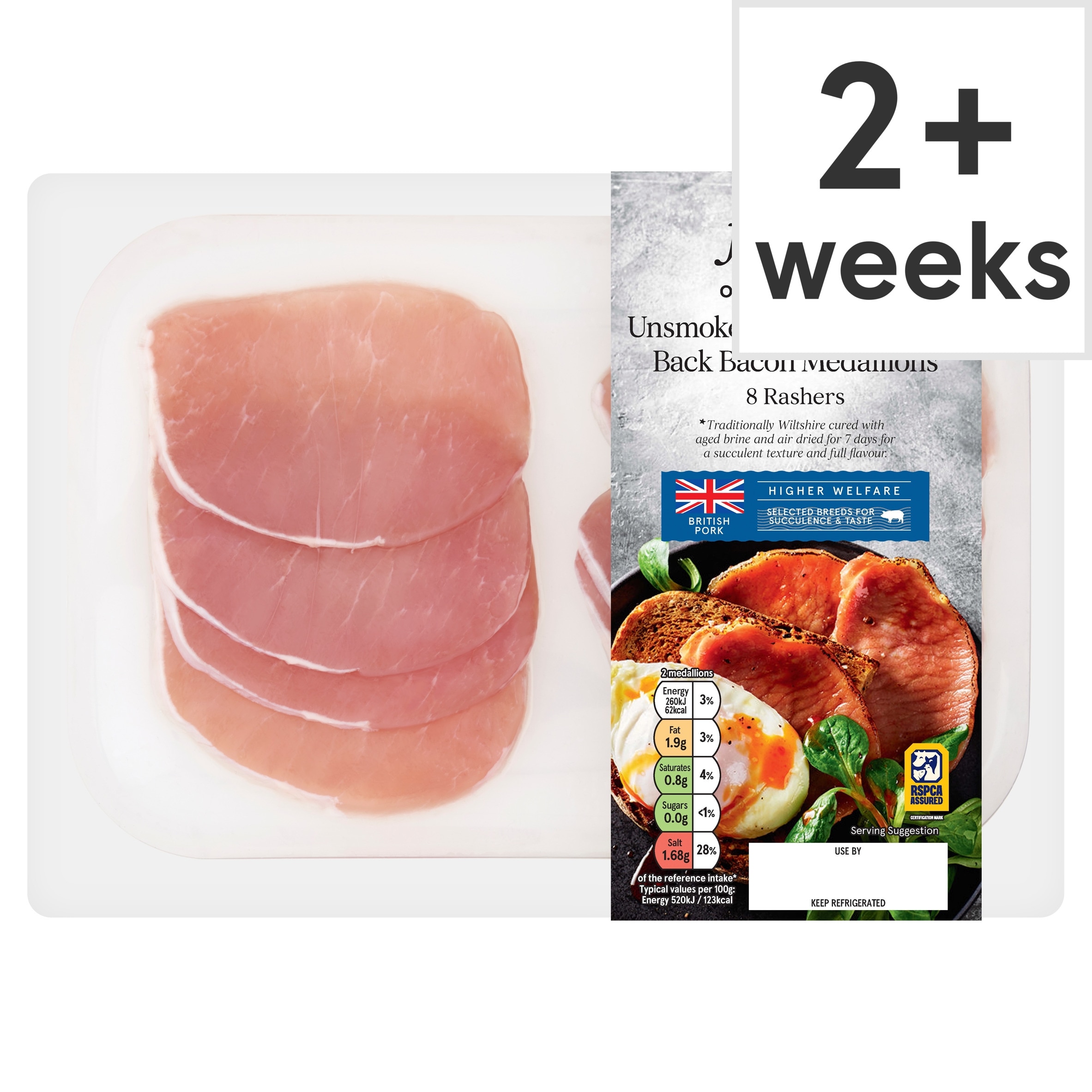 Tesco Finest 8 Unsmoked Bacon Medallions 200G