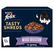 FELIX Tasty Shreds Mixed Selection in Gravy Wet Cat Food 12x80g