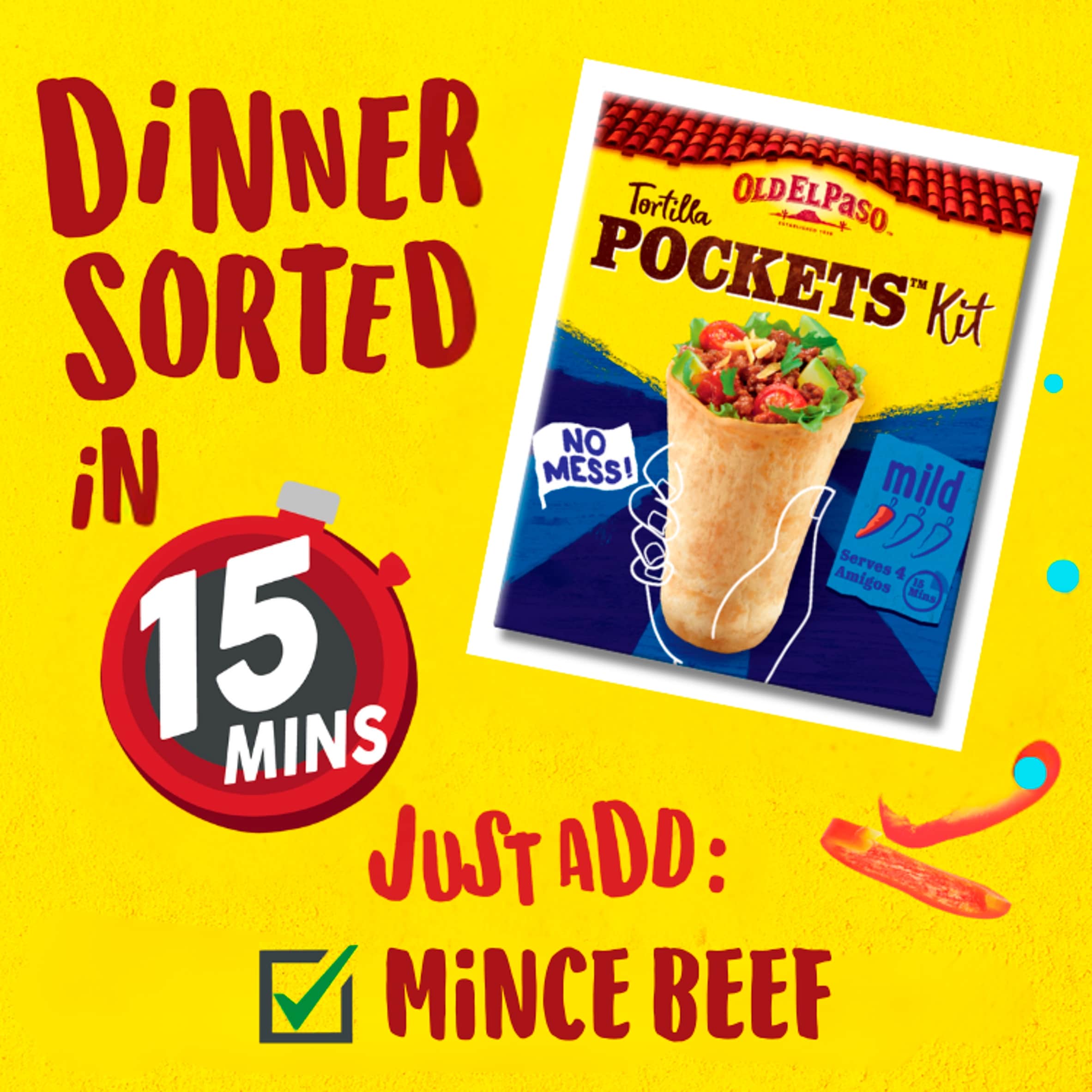 Old El Paso Tortilla Pockets Kit Mild 375G thumbnail 2