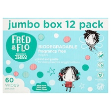 Fred & Flo Fragrance Free 60 Wipes 12
