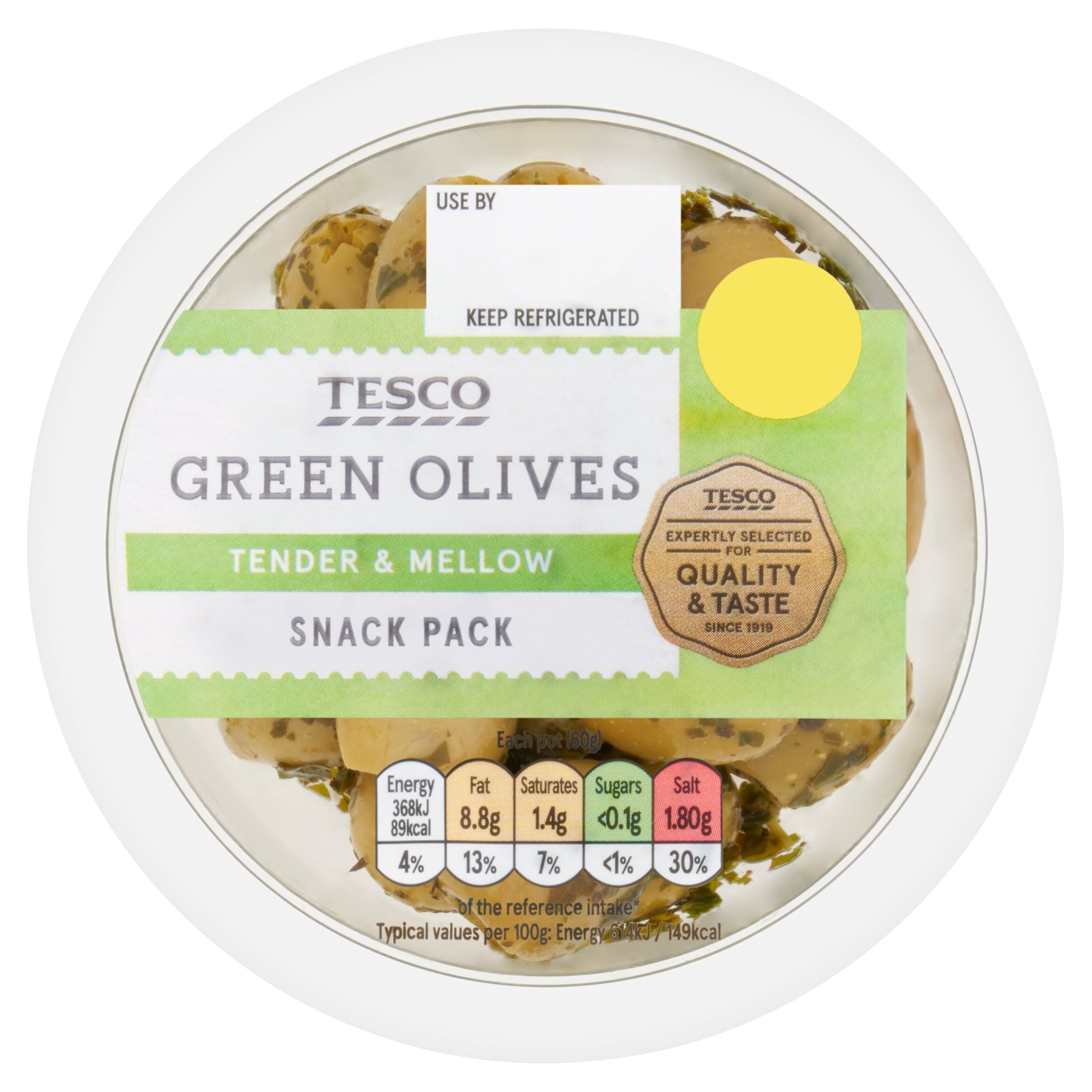 Tesco Green Olives With Herbs 60G