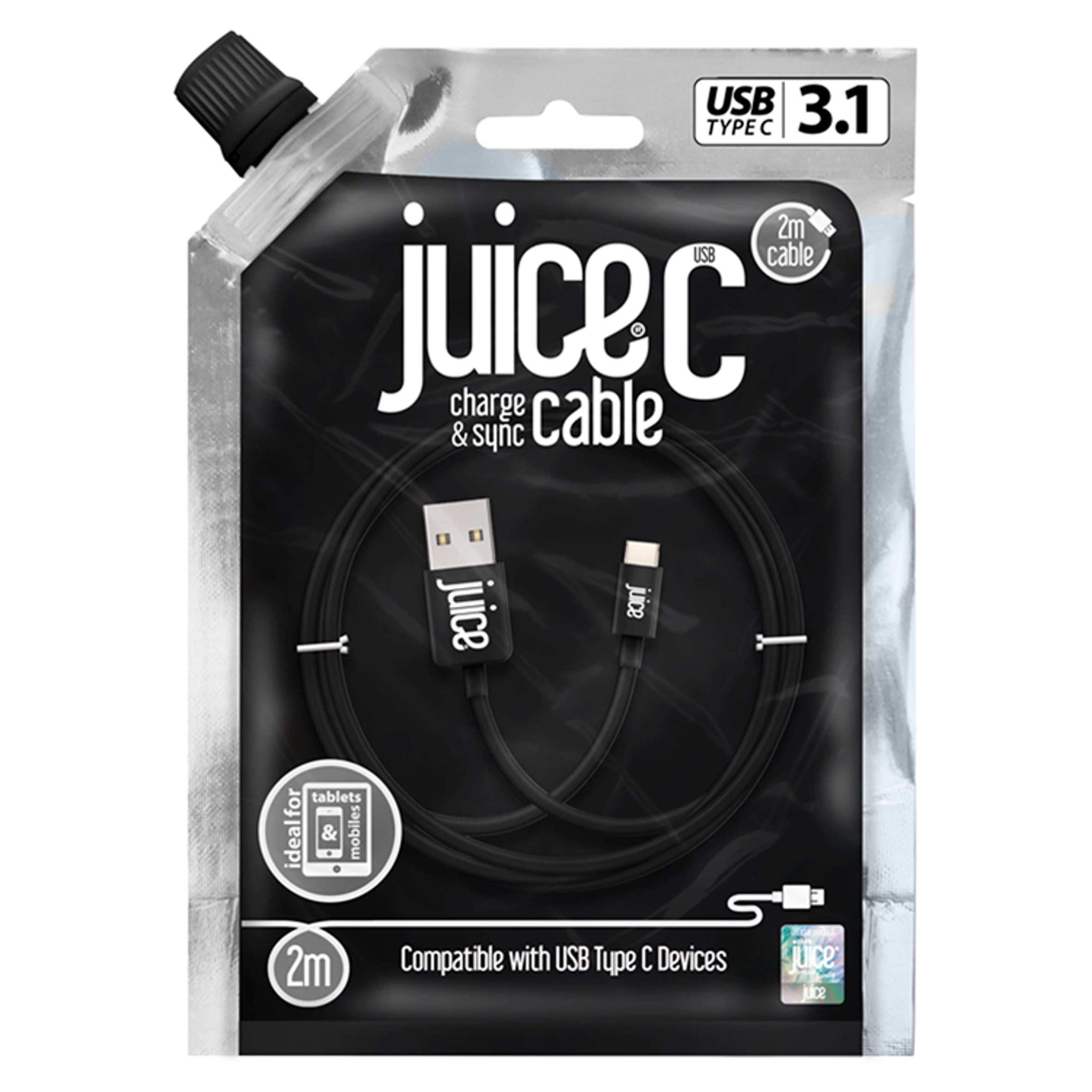 Juice USB C Phone Charger Cable 2M Black