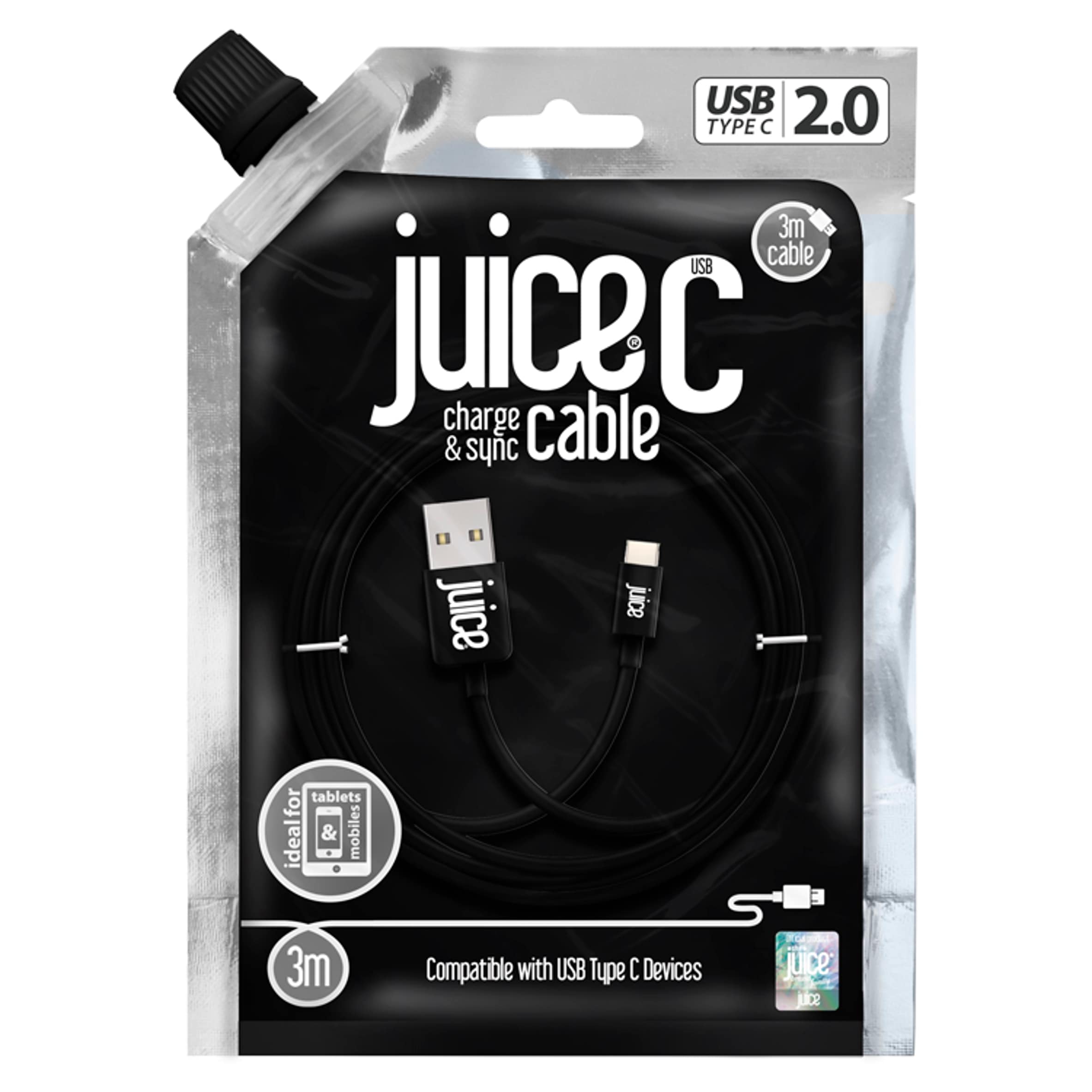 Juice USB C Phone Charger Cable 3M Black