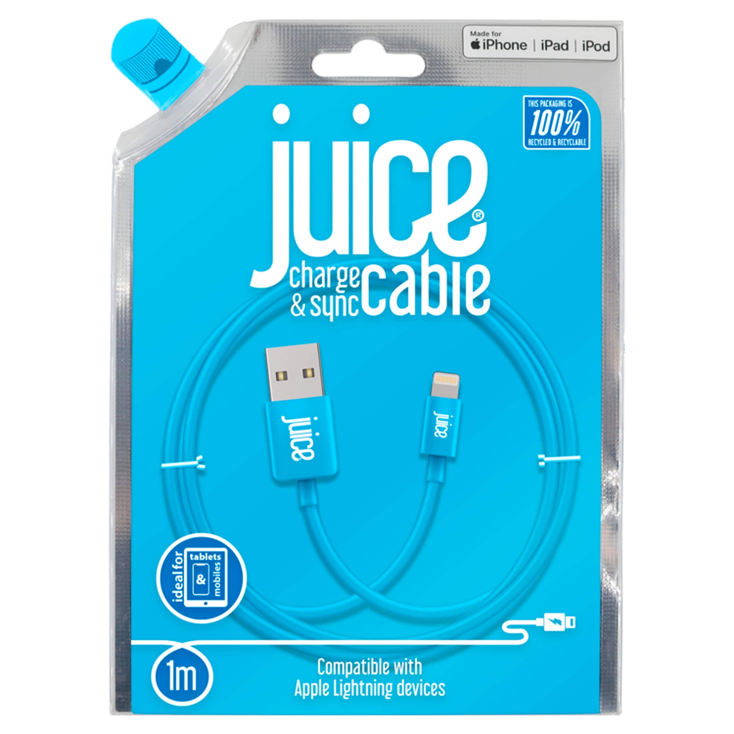 Juice Apple Lightning USB iPhone Charger Cable 1M Aqua