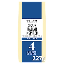 Tesco Decaf Italian Inspired Freshly Ground Coffee No. 4 227G