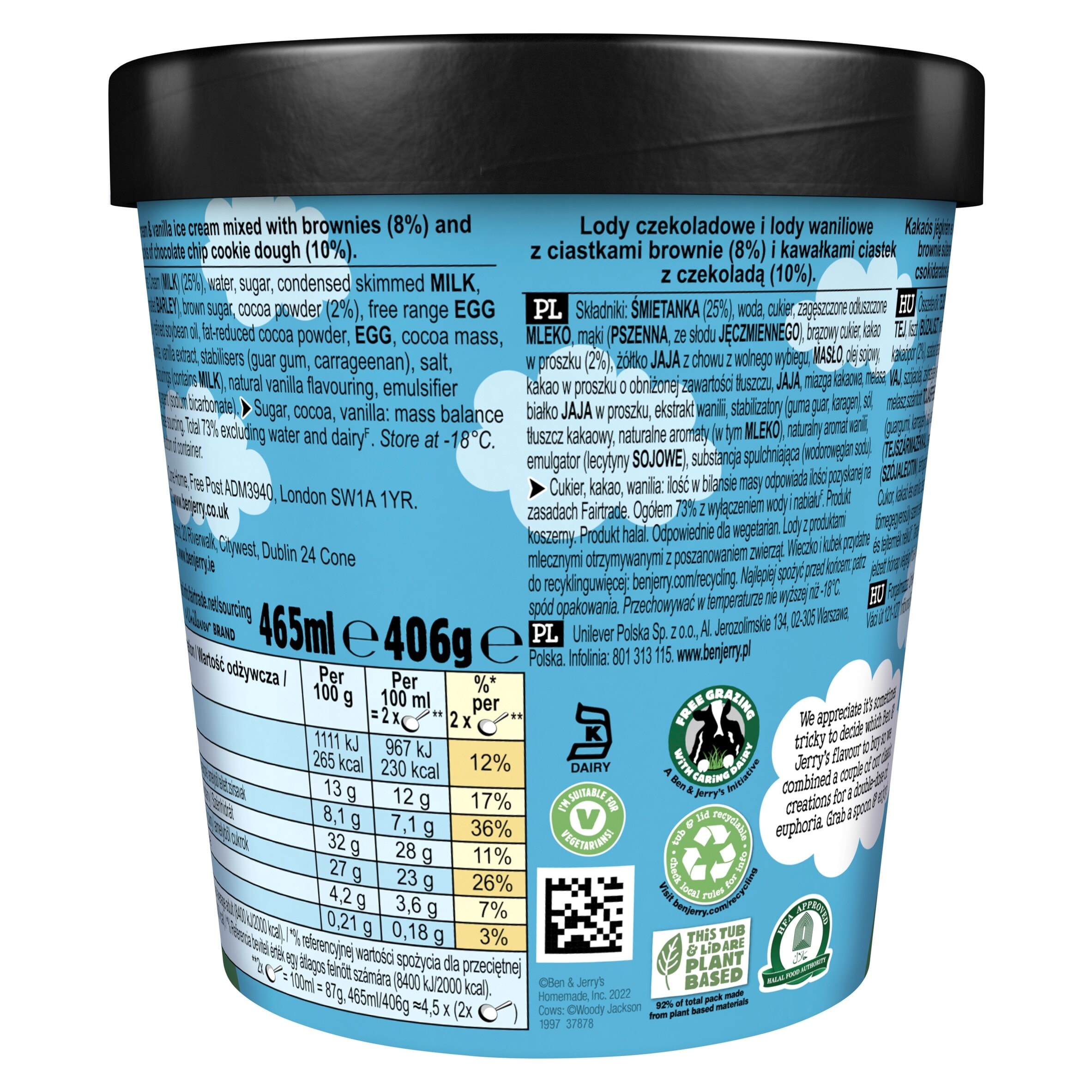 Ben & Jerry's Half Baked Chocolate & Vanilla Ice Cream Tub 465ml thumbnail 2