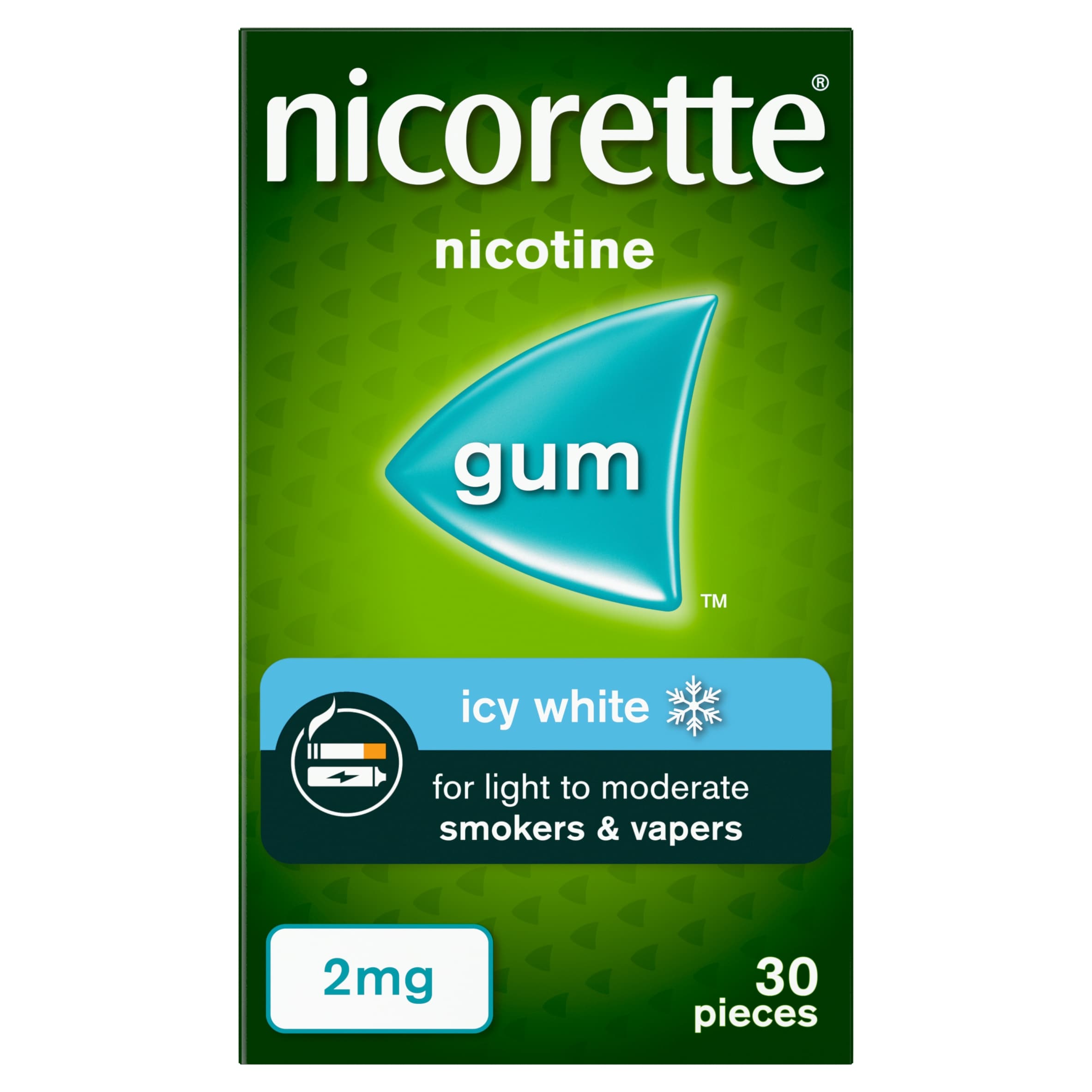 Nicorette Icy White 2mg Gum Nicotine 30 Pieces (Stop Smoking Aid)