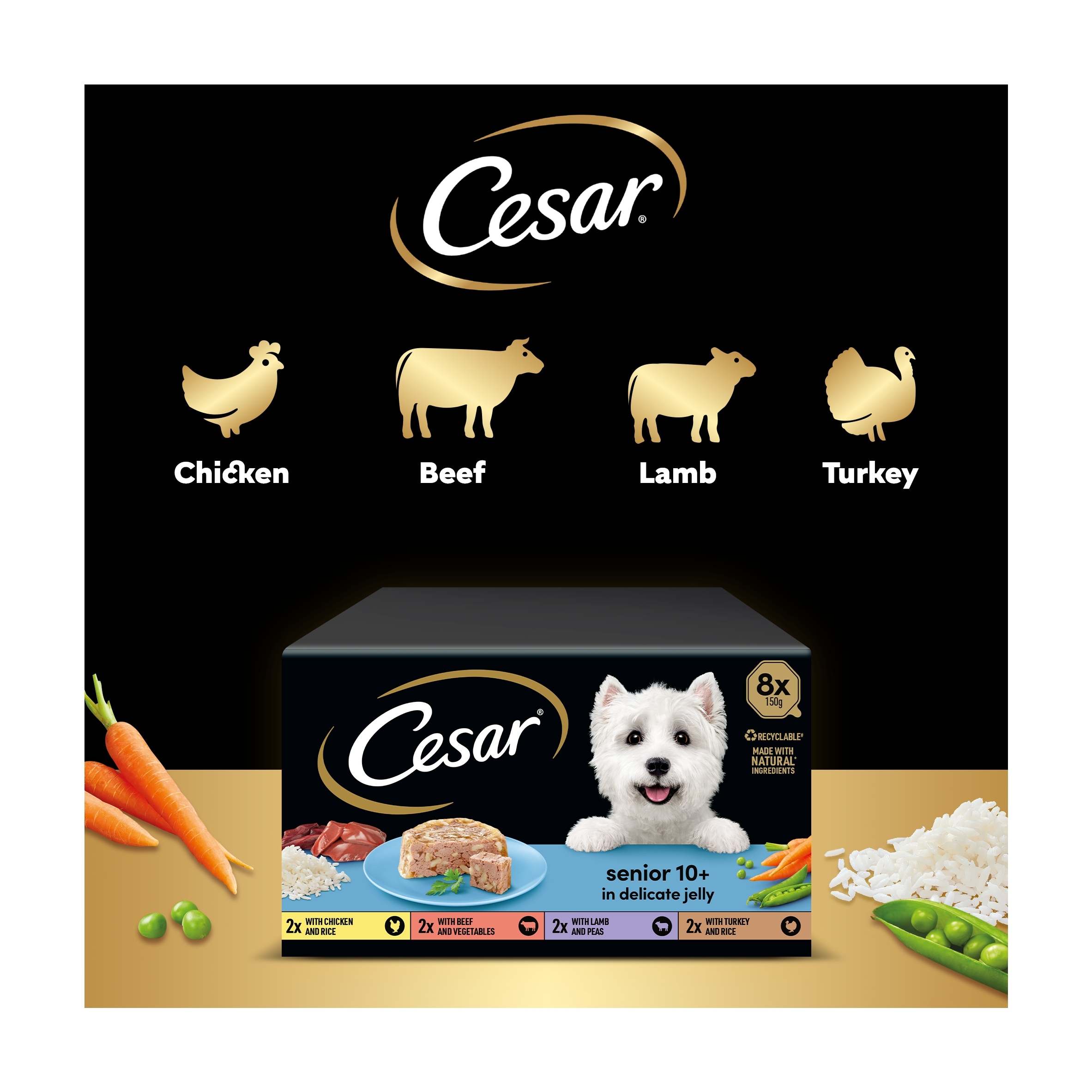 Cesar Senior Wet Dog Food Trays Meat in Delicate Jelly 8 x 150g thumbnail 4