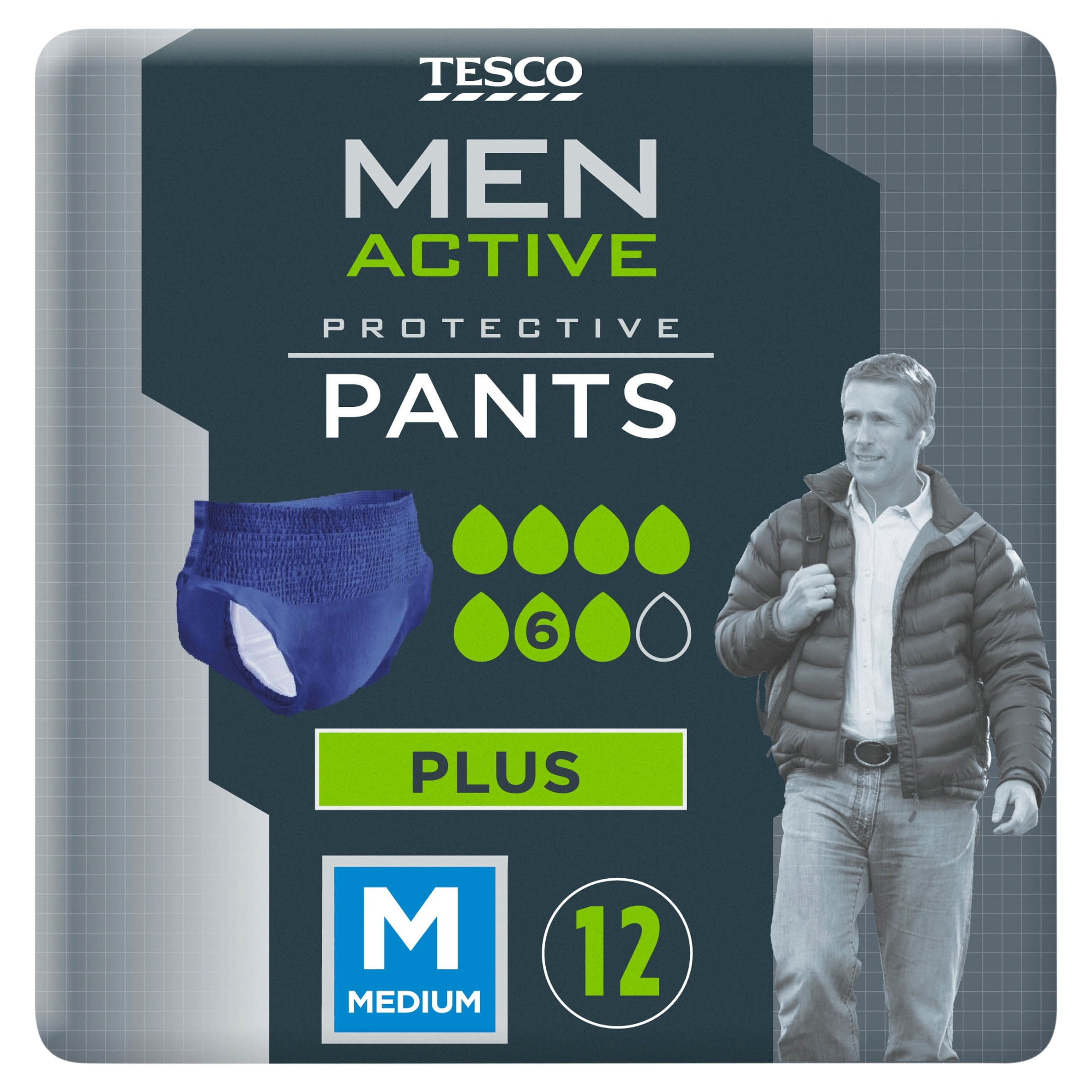 Tesco Men Active Protective Pants Plus Medium 12 Pack