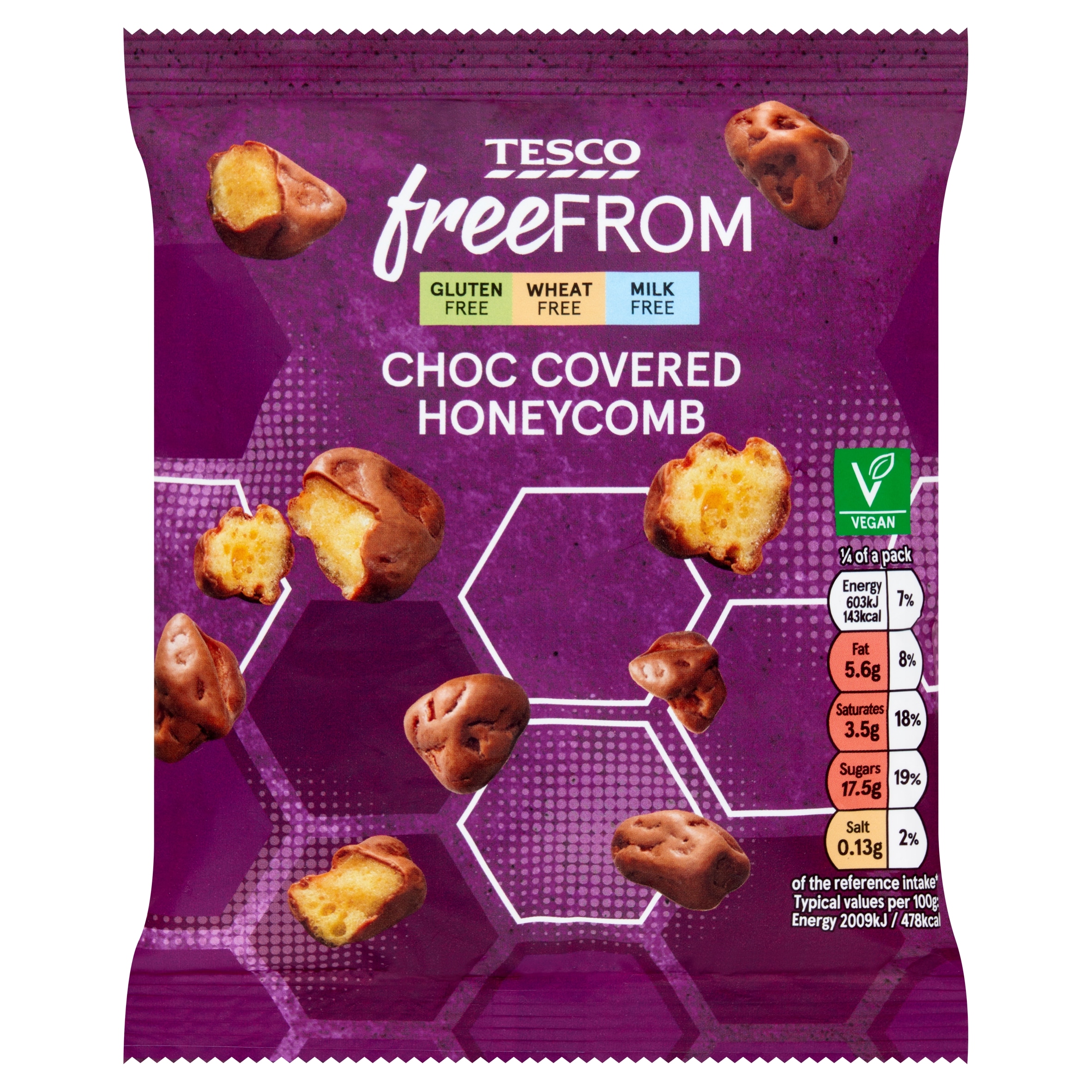 Tesco Free From Chocolate Coated Honeycomb 119G