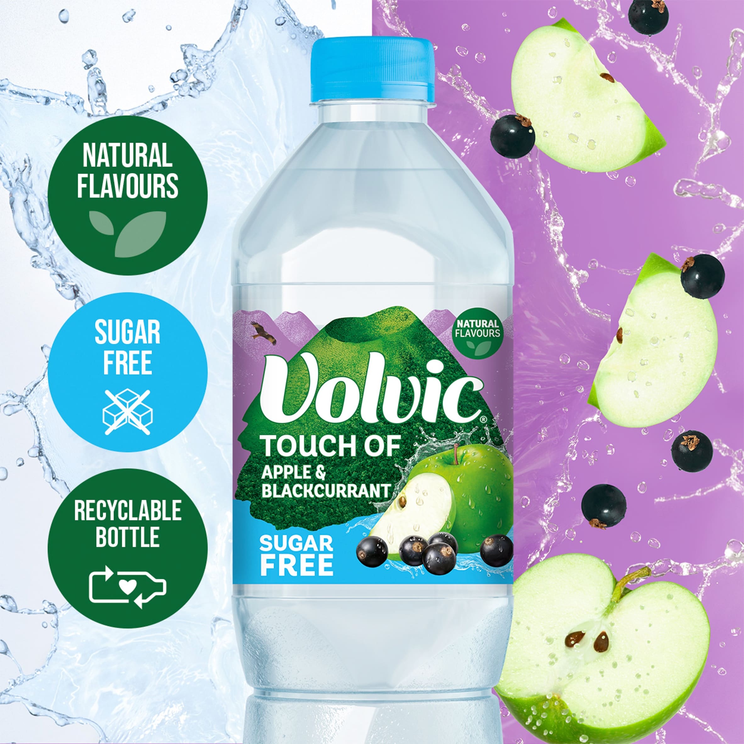 Volvic Touch of Fruit Apple & Blackcurrant Sugar Free Still Flavoured Water 1.5L thumbnail 2
