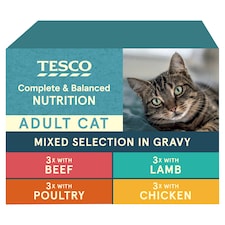 Tesco Adult Cat Food Mixed Selection in Gravy 12x100g