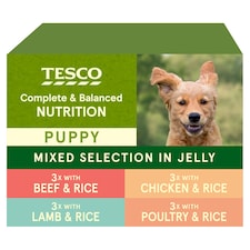 Tesco Puppy Mixed Selection in Jelly Pouches 12x100g