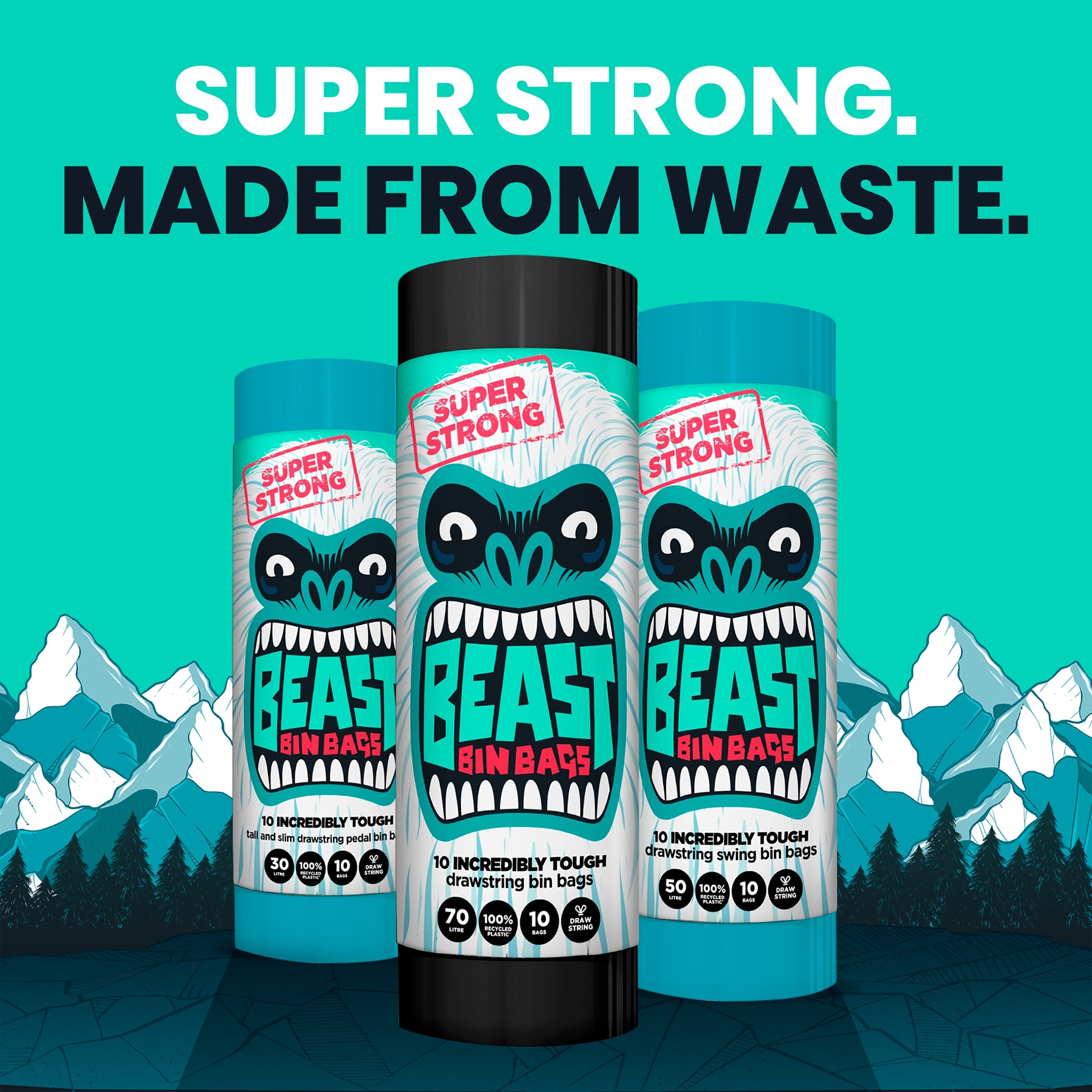 Beast Super Strong Drawstring Swing Bin Bags 50 Litre 10 Pack thumbnail 2