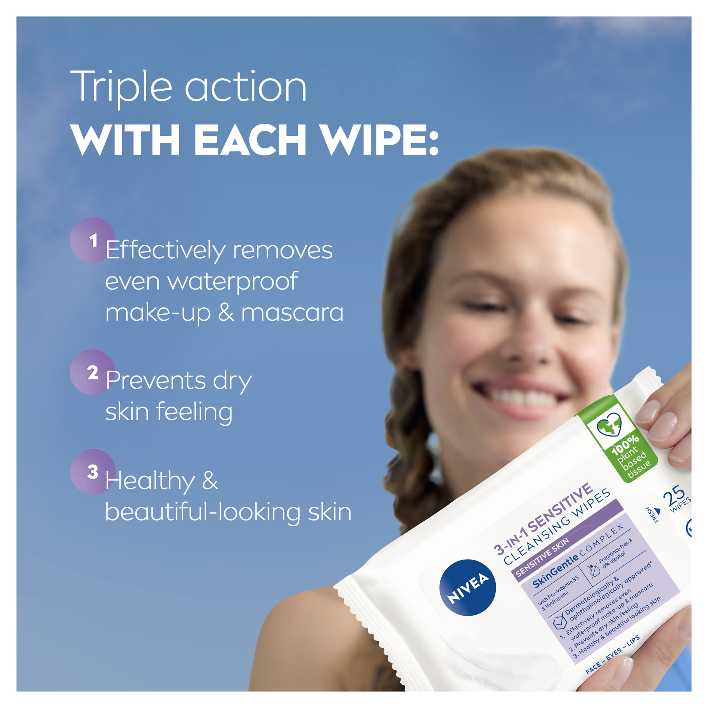 NIVEA 3-in-1 Sensitive Cleansing Wipes 25 Pack thumbnail 5
