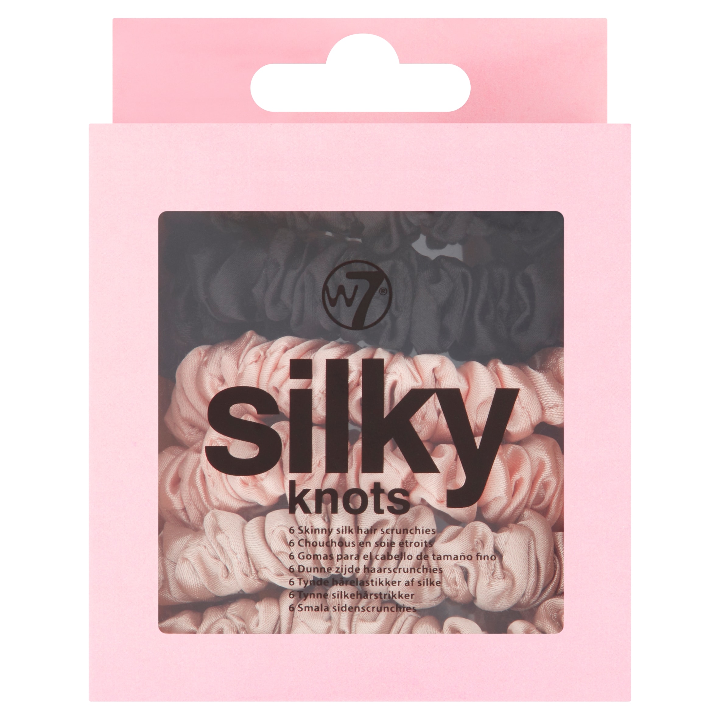 W7 Silky Knots Skinny Silk Hair Scrunchies 6 Pack