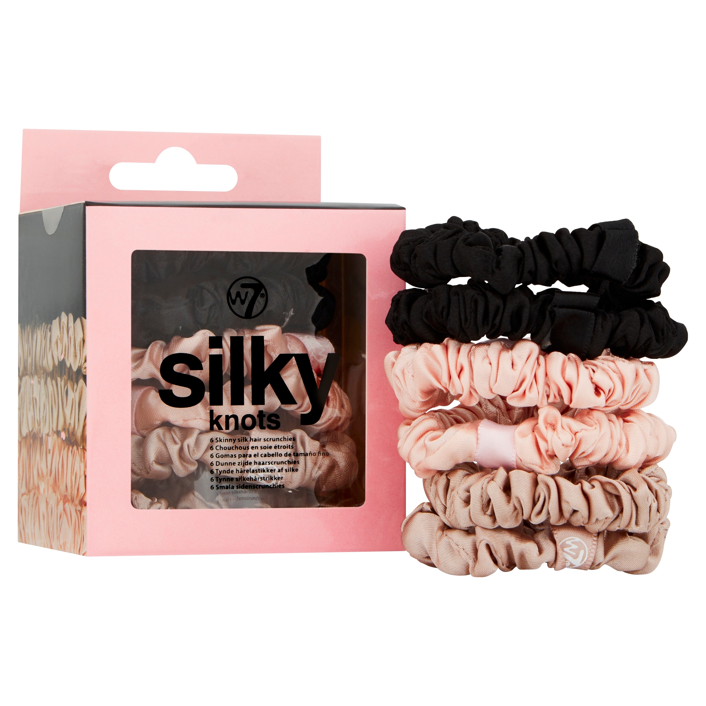 W7 Silky Knots Skinny Silk Hair Scrunchies 6 Pack thumbnail 2