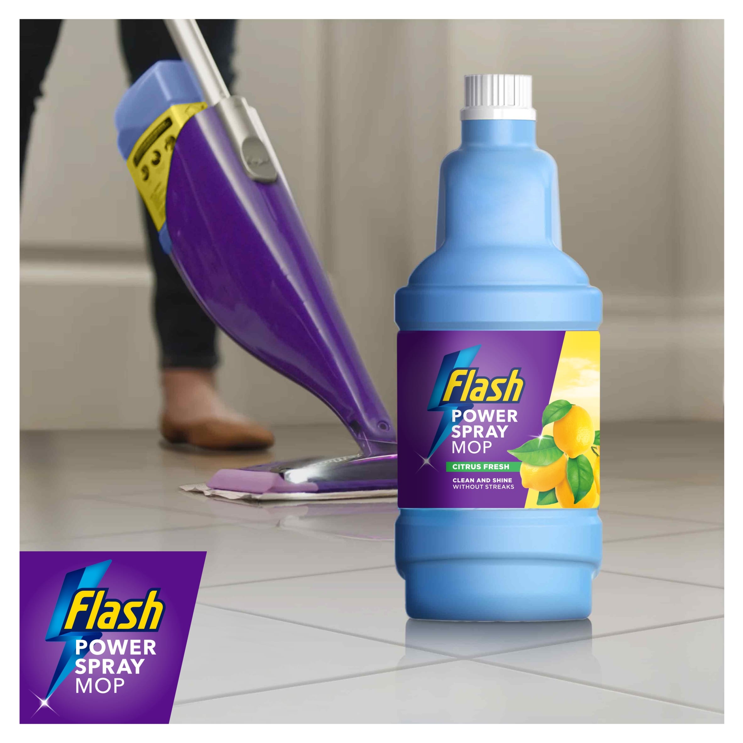 Flash Power Spray Mop Floor Cleaner Multi-Surface Cleaning Liquid Citrus Fresh thumbnail 2