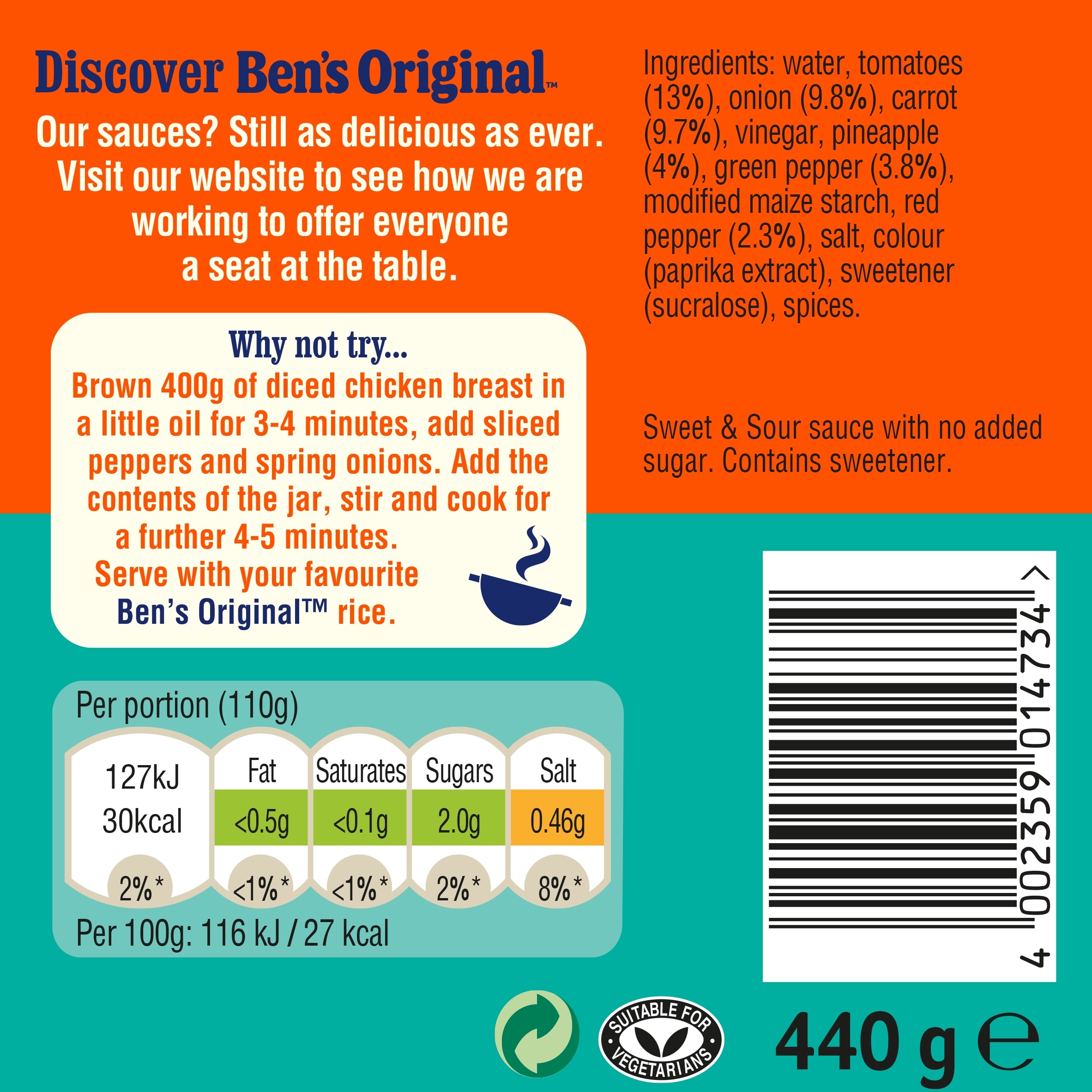 Ben's Original Sweet & Sour No Added Sugar Sauce 440g thumbnail 2